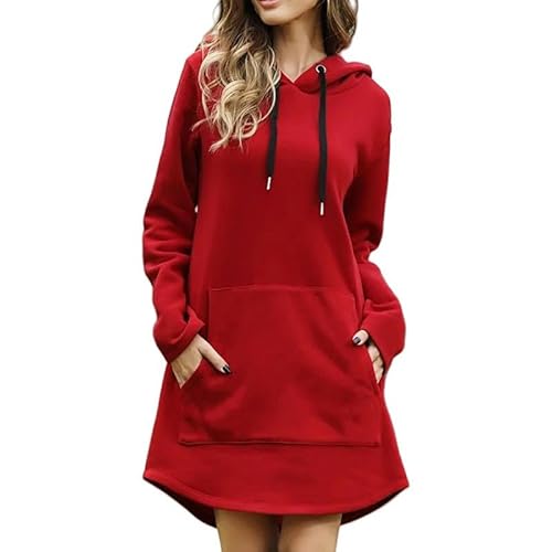 GYSMRIWG Kapuzenpullover Frauen Herbstkleid Casual Pocket Langarm Mit Kapuzenpullover Lose Übergroßer Pullover Hoodie-Rot-XL von GYSMRIWG