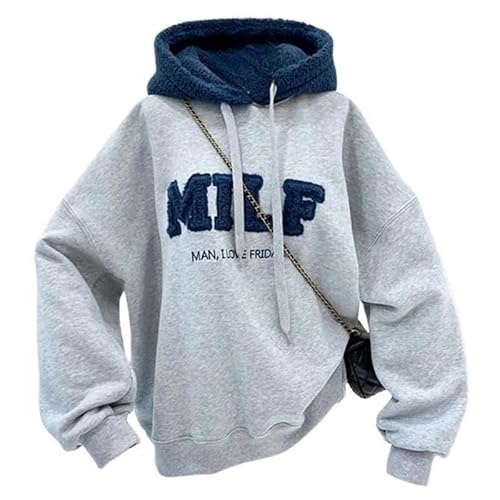 GYSMRIWG Kapuzenpullover Mode Große Sweatshirts Für Frauen Winter Lässig Losen Baumwolldicke Buchstaben Langarm Hoodie-Grau-L von GYSMRIWG