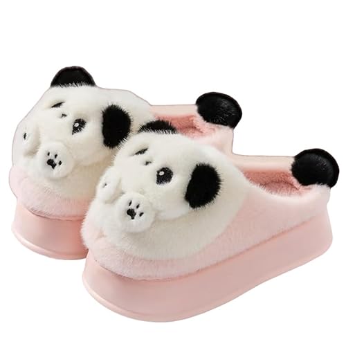 GYSMRIWG Panda-Hausschuhe, Damen-Baumwoll-Hausschuhe, Plüsch-Hausschuhe-Rosa-36-37 （Fit35-36 von GYSMRIWG