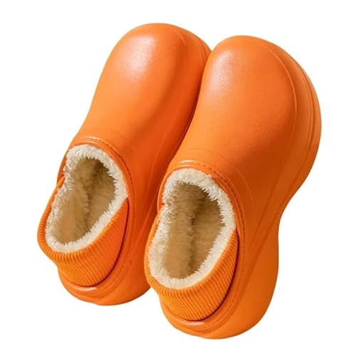 GYSMRIWG Plüschhausschuhe Damen Winter Warme Baumwollschuhe wasserdichte Hausschuhe Gartenschuhe Plüschschuhe-Orange-36-37 (22,5-23 cm) von GYSMRIWG