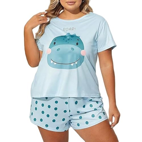 GYSMRIWG Plus Size Damen Casual Kurzarm Top Mit Karierten Shorts Pyjama Set Home Kleidung-A8-Xl von GYSMRIWG