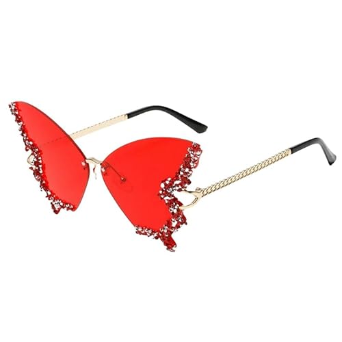 GYSMRIWG Sonnenbrille Hip-Hop Sonnenbrille Mit Diamant Schmetterlingstanz Sonnenschutz Sonnenbrille Gläser Im Freien-Rot-Mit Box von GYSMRIWG