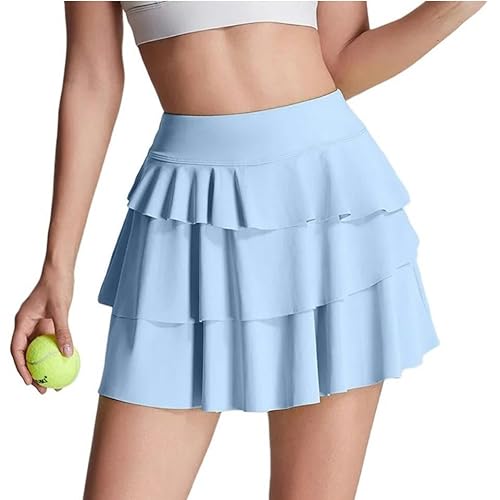 GYSMRIWG Tennisrock Tennisrock Frauen Plissee Tasche Sport Fitness Rock Hohe Taille Yoga Fake Zweiteilige Shorts Rock-Himmelblau-L von GYSMRIWG