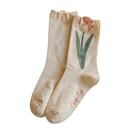 GYSMRIWG Zwei Paare Von Blumen Bestickte Damen Socken Rüschen Baumwolle Niedliche Mid-Tube Casual Socken-Style4_C-2-Paare von GYSMRIWG