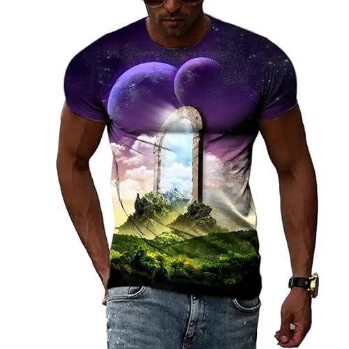 GZGZG Buntes Universum 3D kurzärmeliges Jungen- und Mädchen-Sommer-Rundhals-Freizeit-T-Shirt für Erwachsene Studenten, schnell trocknende Oberteile von GZGZG