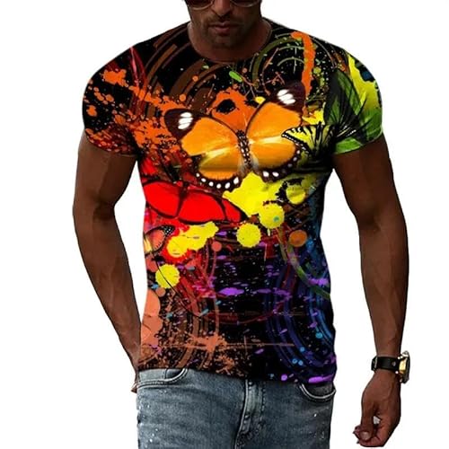 GZGZG Graffiti-Schmetterling 3D-Kurzarm-Unisex-Sommer-Rundhals-Freizeit-T-Shirt für Erwachsene, Studenten, schnell trocknendes Oberteil von GZGZG