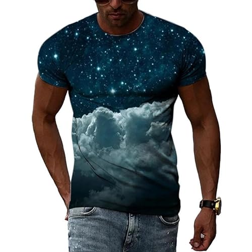 GZGZG Nacht Sternenhimmel Wolken 3D Kurzarm Unisex Sommer Rundhals lässig T-Shirt Erwachsene Student schnell trocknend Top von GZGZG