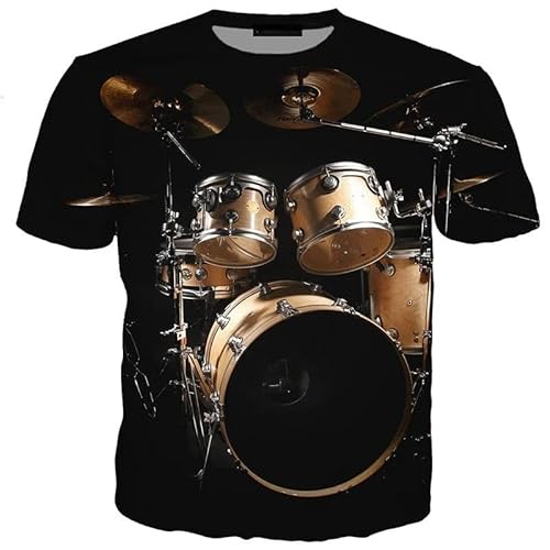 GZGZG Rock Drum Set 3D Kurzarm Unisex Sommer Rundhals Lässiges T-Shirt Erwachsener Student Schnelltrocknendes Oberteil von GZGZG