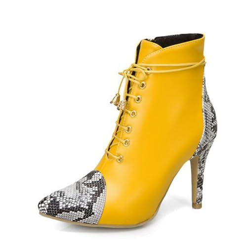 GZHMMAN Damen-Kniestiefel Stylische Schlangenmuster Spitzen Stilettos mit Vorderbündeln und Seitlichem Reißverschluss 9 cm Absätze Perfekt Zu Jeans und Kleidern,Yellow,50 von GZHMMAN