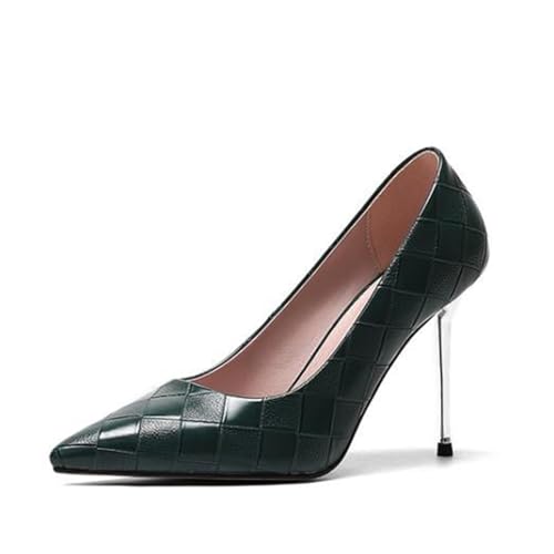 GZHMMAN Damen-Pumps mit Stöckelschuhen, kariert, spitz, Lackleder, Metall, Stiletto-Absatzhöhe 10 cm, Hochzeit, Party, Versammlung, Grün, 33 von GZHMMAN