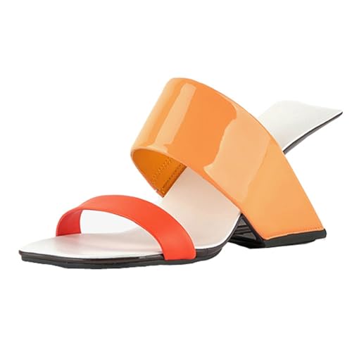 GZHMMAN Damen-Sandalen mit Fischmaul und offenen Absätzen, Doppelriemen, mit speziellen Absätzen, Schuhhöhe 8 cm, Orange, 35 von GZHMMAN