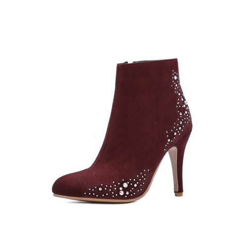 GZHMMAN Damen-Stiefel mit Hohem Absatz Spitzer Zehenbereich Stiletto-Absatz Seitlicher Reißverschluss mit Seitlicher Glitzerverzierung Absatzhöhe 10 cm Geeignet für Lässige Partys und Dates,Red,43 von GZHMMAN