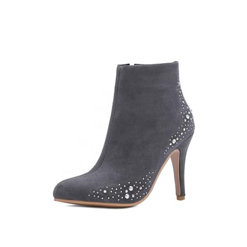 GZHMMAN Damen-Stiefel mit Hohem Absatz Spitzer Zehenbereich Stiletto-Absatz Seitlicher Reißverschluss mit Seitlicher Glitzerverzierung Absatzhöhe 10 cm Geeignet für Lässige Partys und Dates,Gray,38 von GZHMMAN