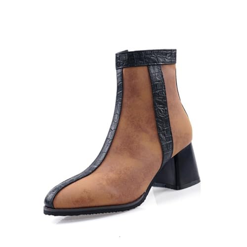 GZHMMAN Damen Stiefeletten mit Runder Spitze und Hohem Absatz Dicker Quadratischer Absatz Pumps mit Seitlichem Reißverschluss Booties mit Nähten Hohe Höhe 6 cm,Brown,42 von GZHMMAN