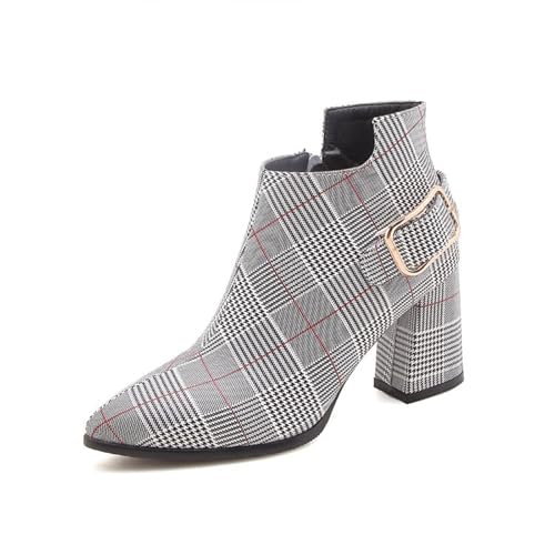 GZHMMAN Damen Styvle Kurzstiefel Spitze Zehe Blockabsatz Seitenreißverschluss Halterung Detail Grau Karo 8CM Absatz Perfekt für Casual Party Einkaufen und Dates,Red,39 GZHMMAN Damen Styvle Kurzstiefel Spitze Zehe Blockabsatz Seitenreißverschluss Halterung Detail Grau Karo 8CM Absatz Perfekt für Casual Party Einkaufen und Dates,Red,39 von GZHMMAN