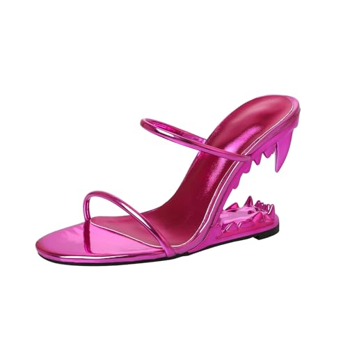 GZHMMAN Einfarbige Damen-Sandalen mit offenem Zehenbereich, offener Absatz, doppelte gerade Riemen, scharfe Zahnform, spezieller hohler Absatz, Absatzhöhe 11 cm, Rosarot, Größe 38 von GZHMMAN