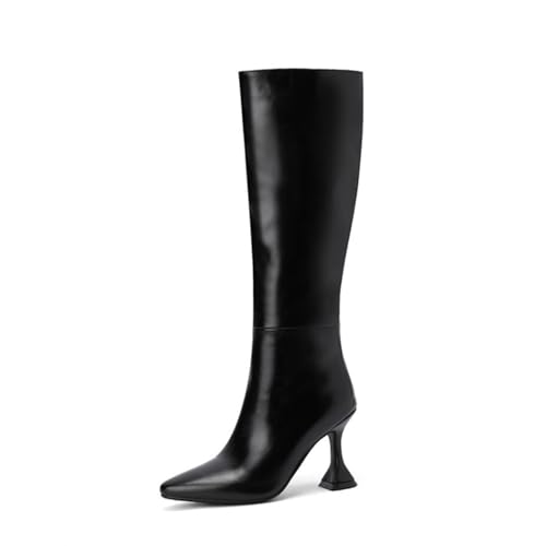 GZHMMAN Kniehohe Stiefel für Damen mit Spitzer Spitze und Weinglas-Absatz. Passt Zu Einem Kleid und Leggings. Absatzhöhe 9 cm,Black,34 von GZHMMAN