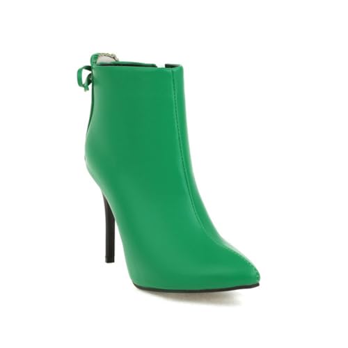 GZHMMAN Kurze Damenstiefel mit Spitzer Zehenpartie und Hohem Absatz Stilettoabsatz Seitlicher Schnürreißverschluss Einfarbig Geeignet Zum Pendeln und für Partys Absatzhöhe 10 cm,Green,40 von GZHMMAN