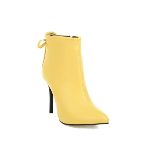 GZHMMAN Kurze Damenstiefel mit Spitzer Zehenpartie und Hohem Absatz Stilettoabsatz Seitlicher Schnürreißverschluss Einfarbig Geeignet Zum Pendeln und für Partys Absatzhöhe 10 cm,Yellow,36 von GZHMMAN