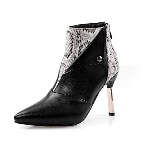 GZHMMAN Stiefeletten Pumps Damen Spitzschuh Stiletto Schuhkette Booties Nähte Seitlicher Reißverschluss Hohe Höhe 9 cm,Black,37 von GZHMMAN