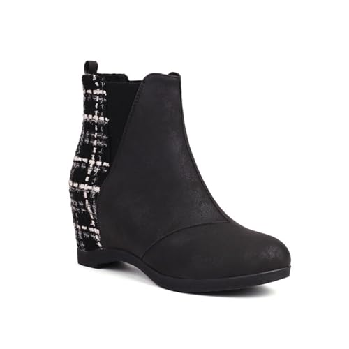 GZHMMAN Stiefeletten für Damen, hohe Absätze, kurze Stiefel, runde Zehen, Keilabsätze, Innenhöhe, seitlicher Reißverschluss, Höhe 8 cm, Schwarz, Größe 37 von GZHMMAN