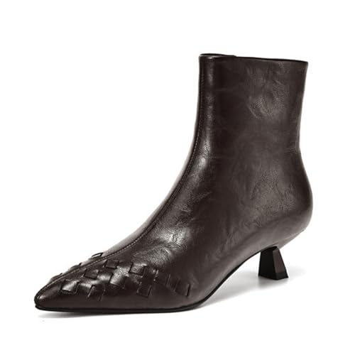 GZHMMAN Stiefeletten mit spitzem Zehenbereich, elegante Damenschuhe, hoher Absatz, Hufeisenabsatz, seitlicher Reißverschluss, Nähen, geflochtenes Muster, Falten, modisch, passend zu Absatzhöhe: 5 cm von GZHMMAN