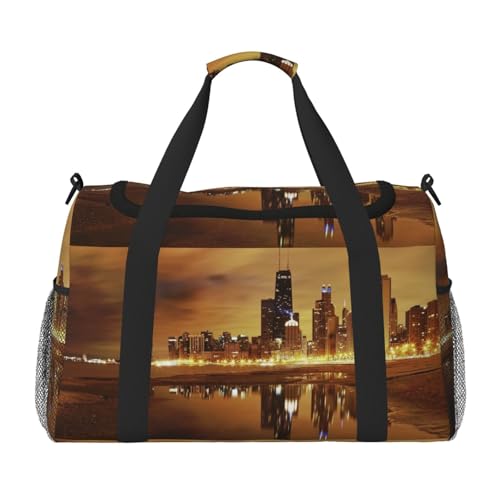 Chicago Print Handreisetasche, ideal für Langstreckenreisen und den täglichen Gebrauch, Schwarz , Einheitsgröße von GZHYHAKAN