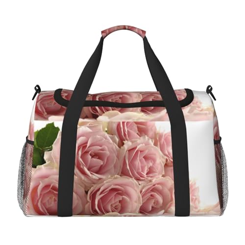 Handreisetasche mit rosa Rosen, ideal für Langstreckenreisen und den täglichen Gebrauch, Schwarz , Einheitsgröße von GZHYHAKAN