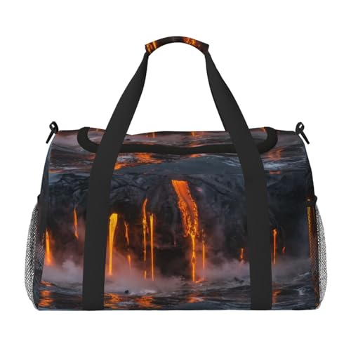 Kilauea Reisetasche mit Vulkandruck, ideal für Langstreckenreisen und den täglichen Gebrauch, Schwarz , Einheitsgröße von GZHYHAKAN