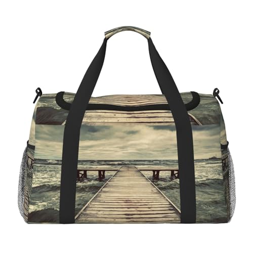 Reisetasche mit Coastal Pier Print, ideal für Langstreckenreisen und den täglichen Gebrauch, Schwarz , Einheitsgröße von GZHYHAKAN