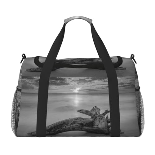 Strandtasche mit Holzbild-Druck, ideal für Langstreckenreisen und den täglichen Gebrauch, Schwarz , Einheitsgröße von GZHYHAKAN