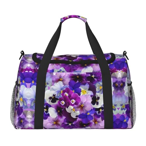 Violette Reisetasche mit Blumendruck, ideal für Langstreckenreisen und den täglichen Gebrauch, Schwarz , Einheitsgröße von GZHYHAKAN