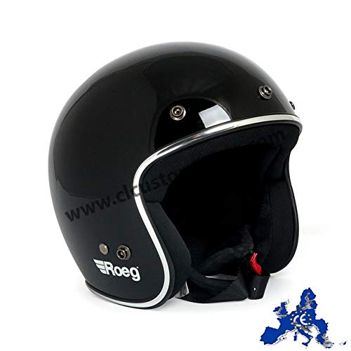 Jethelm Roeg Helm Gloss Schwarz glänzend ECE Biker Custom Größe S von GZM