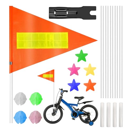 GZWY Fahrrad Wimpel, Reflektierende Fahrradflagge Fahrradfahne für Kinder, Verstellbare Fahrradwimpel Sicherheitswimpel Fahne Fahrrad Kinder Sicherheit Flaggen mit 5 Stück Stange für Freien Radfahren von GZWY