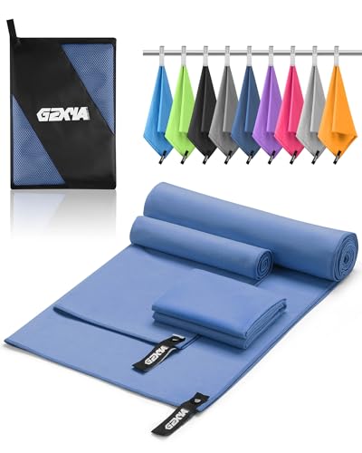 GZXYA Mikrofaser Handtuch 3er-Set (180 x 60 cm großes Badetuch + 2 Stück 80x40 cm kleines Towels), Schnelltrocknendes Microfaser Handtücher für Fitness Handtuch Sport (Dark Blue 180 * 60+80 * 40 * 2) von GZXYA