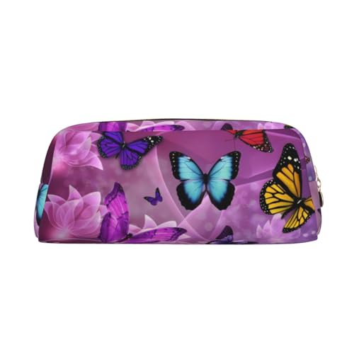 GZYL Federmäppchen aus Leder, Motiv: Schmetterlinge mit violetten Schmetterlingen, Schreibwaren-Organizer, tragbares Federmäppchen, gold, Einheitsgröße, Münzfach von GZYL