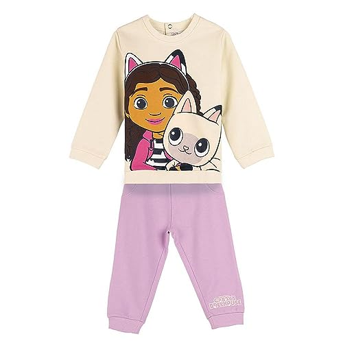 Gabby's Dollhouse Trainingsanzug für Kinder - 2-teiliges Set - Rosa und Beige - 18 Monate - Aus Baumwolle und Polyester - Jogginganzug Inklusive Langarm T-Shirt - Original Produkt in Spanien Designed von Gabby´s Dollhouse