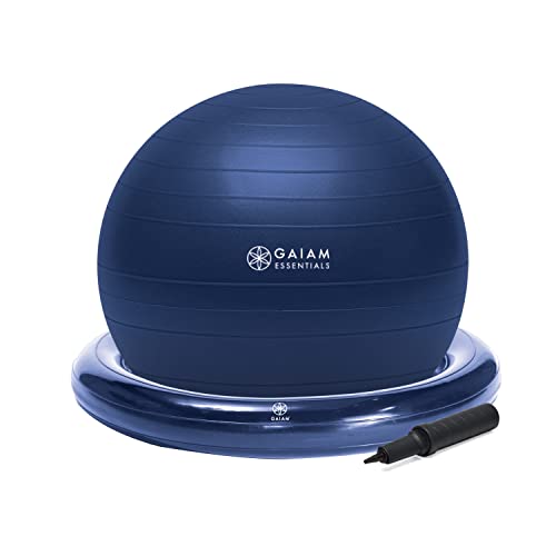 Gaiam Essentials Balance Ball & Base Kit, 65cm Yoga Ball Chair, Exercise Ball with Inflatable Ring Base for Home or Office Desk, Includes Air Pump - Navy Gaiam Essentials Balance Ball & Base Kit, 65cm Yoga Ball Chair, Exercise Ball with Inflatable Ring Base for Home or Office Desk, Includes Air Pump - Navy von Gaiam