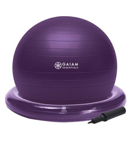 Gaiam Essentials Balance Ball & Base Kit, 65 cm Yoga-Ball-Stuhl, Gymnastikball mit aufblasbarem Ringsockel für den Schreibtisch zu Hause oder im Büro, inklusive Luftpumpe, Lila Gaiam Essentials Balance Ball & Base Kit, 65 cm Yoga-Ball-Stuhl, Gymnastikball mit aufblasbarem Ringsockel für den Schreibtisch zu Hause oder im Büro, inklusive Luftpumpe, Lila von Gaiam