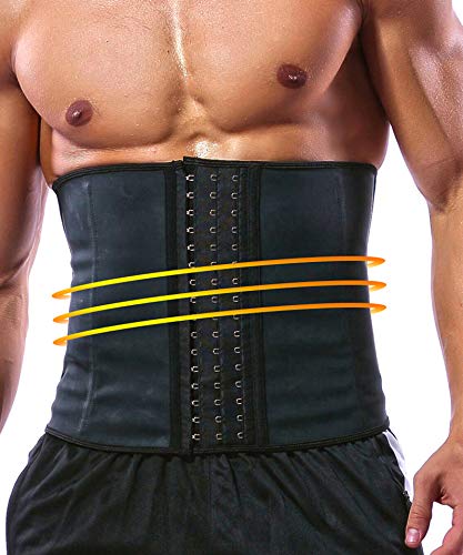 GainKee Herren Taillentrainer aus 100% Latex mit Stahlknochen Schweißgürtel Saunaanzug für Fitness Body Shaper, Schwarz , XXXXX-Large von GainKee