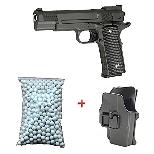 Galaxy Pack Geschenk Softair Pistole M1911 M945 Metall schwarz mit Holster 6 mm 0,5 Joule Federdruck 600 Kugeln Offert. – G20 + von Galaxy