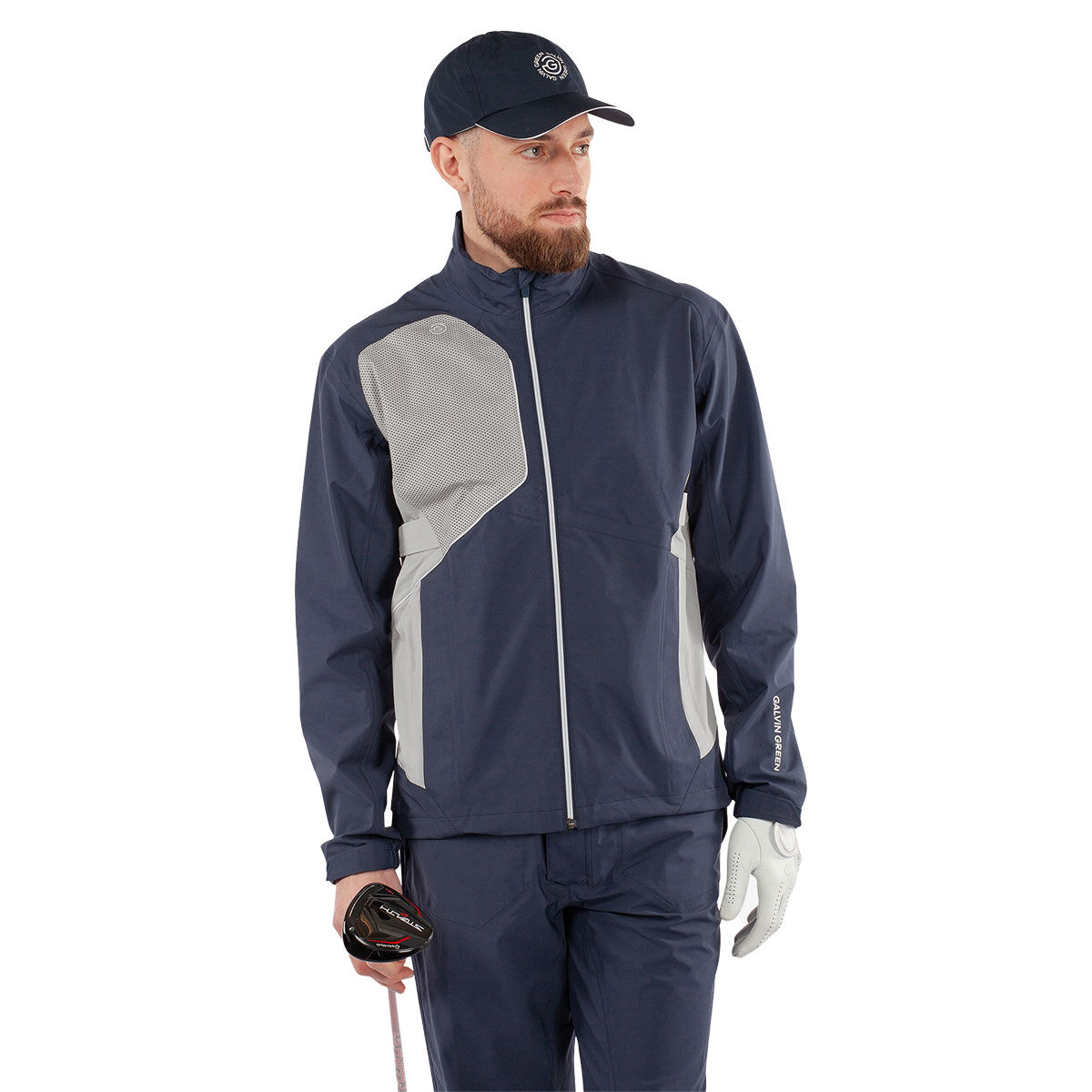 Galvin Green Men's Ames PERTEX Waterproof Full Zip Golf Jacket, Mens, Navy/cool grey, Medium | American Golf von Galvin Green