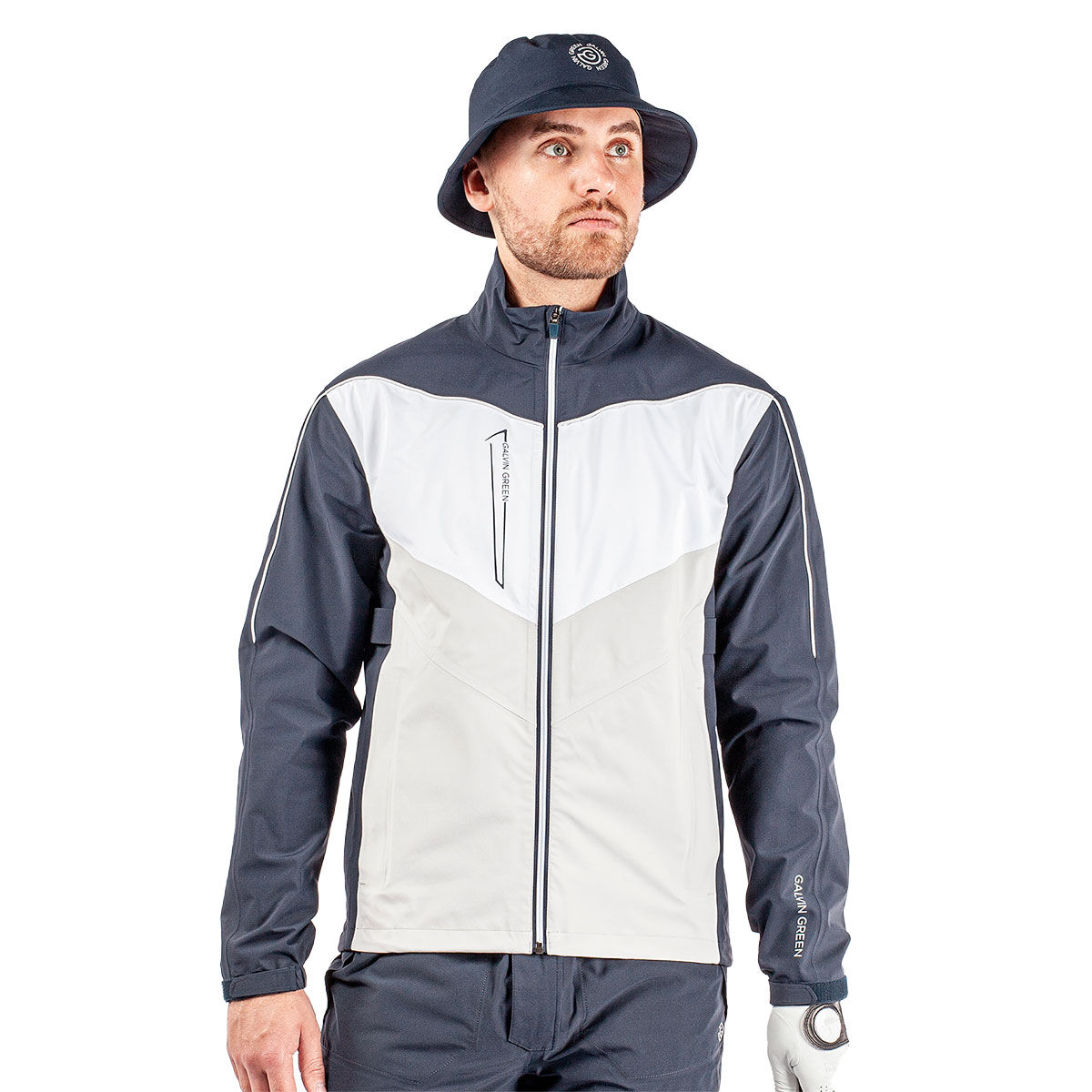 Galvin Green Men's Armstrong Waterproof Golf Jacket, Mens, Navy/cool grey/white, Medium | American Golf von Galvin Green