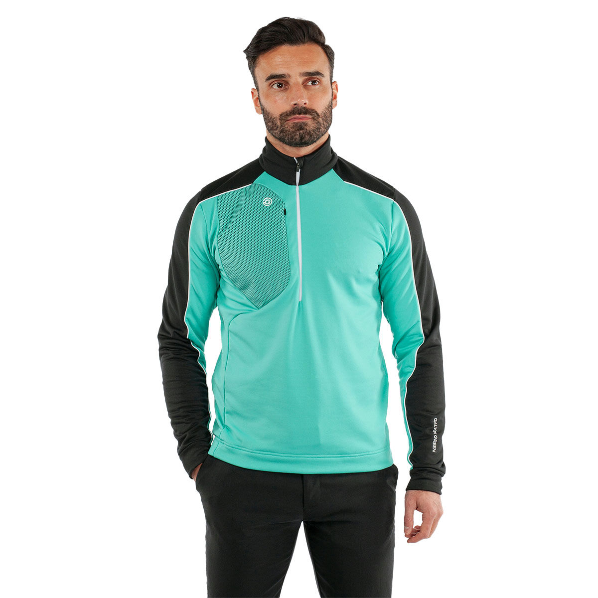 Galvin Green Men's Dave Half Zip Golf Midlayer, Mens, Black/atlantis green, Xl | American Golf von Galvin Green