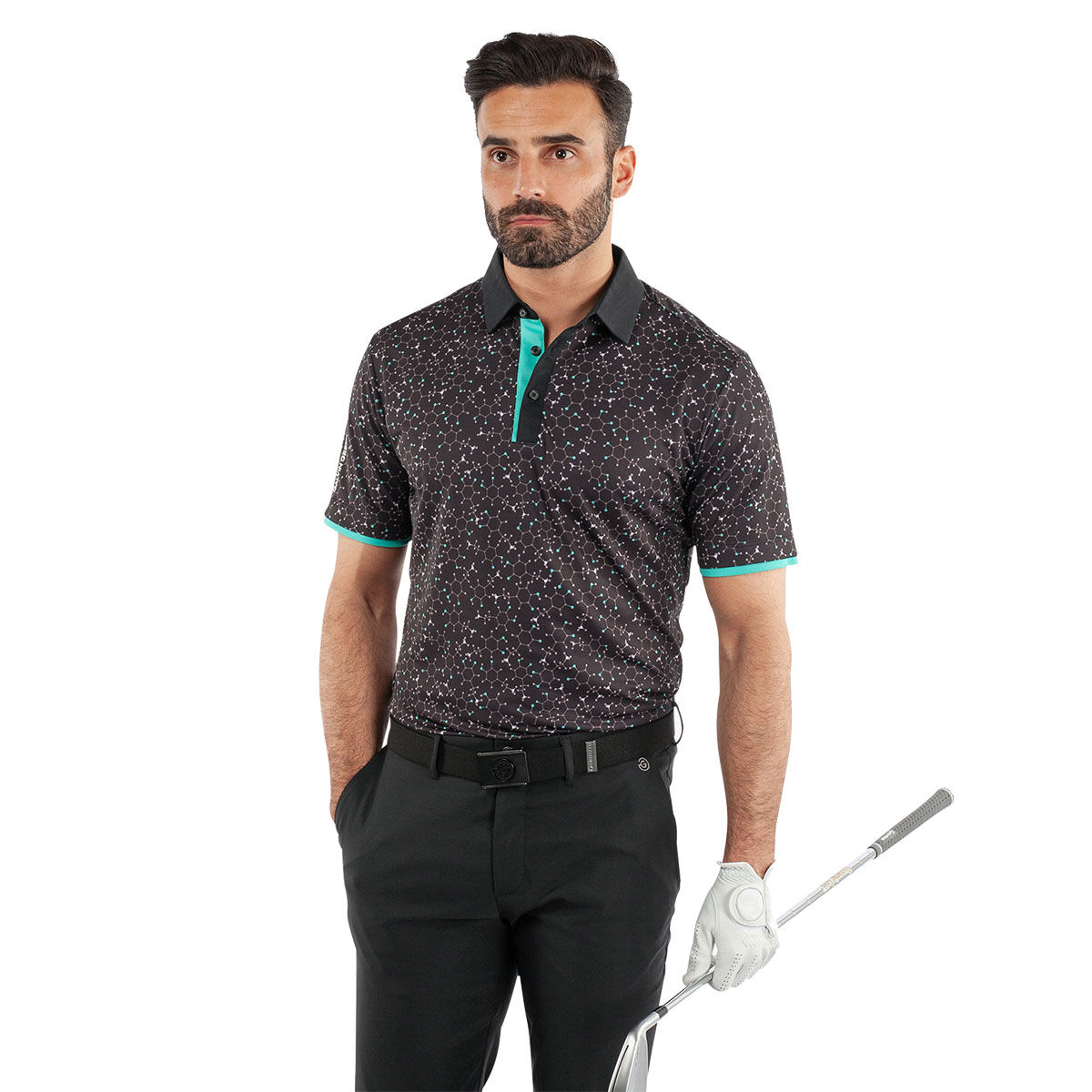 Galvin Green Men's Mannix Printed Golf Polo Shirt, Mens, Black/atlantis green, Large | American Golf von Galvin Green