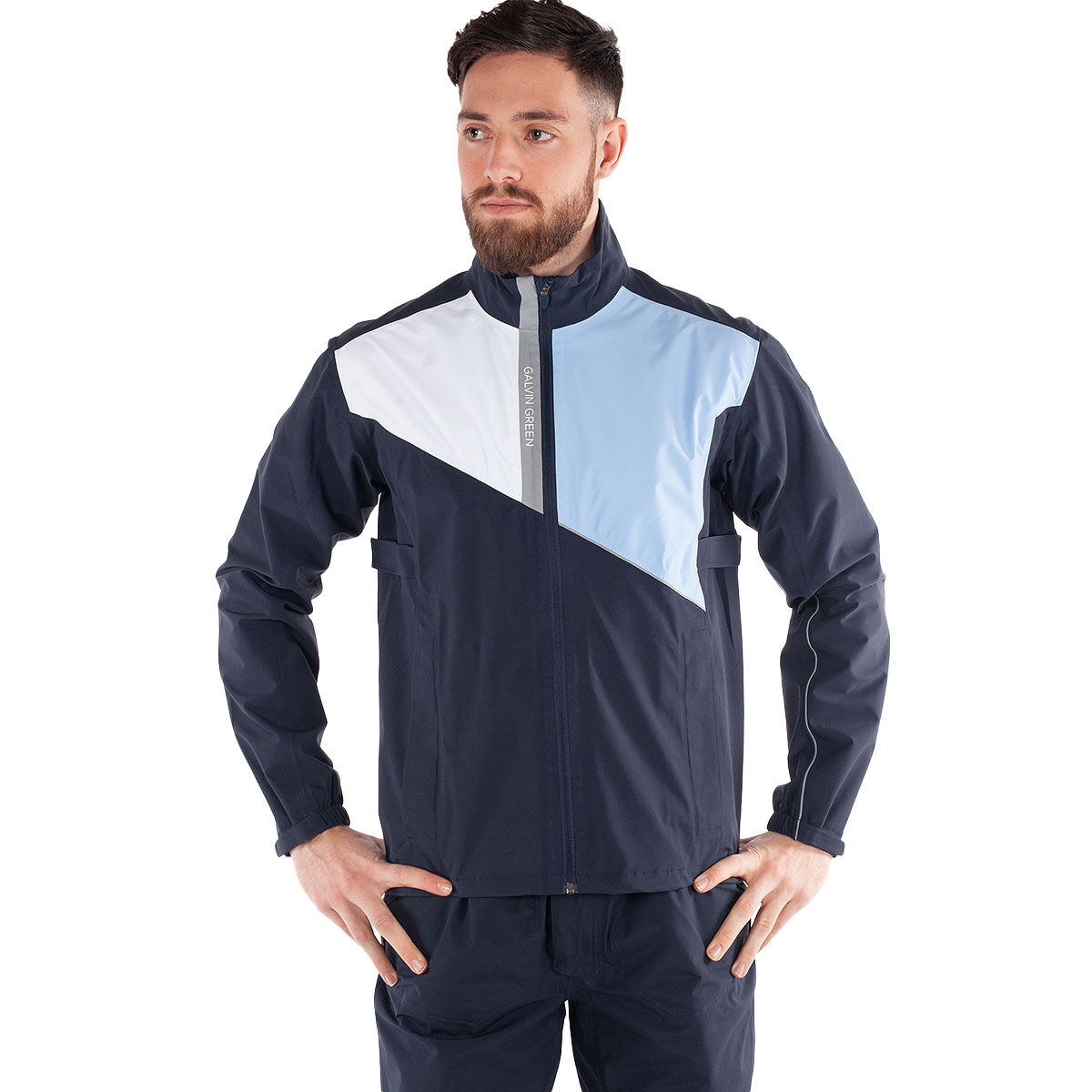Galvin Green Mens Navy Blue and White Waterproof Apollo Golf Jacket, Size: Small | American Golf von Galvin Green