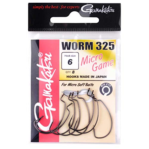 Gamakatsu Worm 325 Micro Game - 8 Offset Angelhaken für Softbaits, Offsethaken für Gummiköder, Haken für kleine Jigs & Gummifische, Größe:6 von Gamakatsu