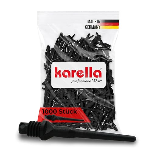 Karella Profi Dartspitzen Keypoint-Special, Made in Germany, 1000 Stück, 2BA Gewinde, extrem formstabile Softdart „Ersatzspitzen“ aus Spezialkunststoff, Soft Tips, in schwarz, rot, blau, weiß von Karella