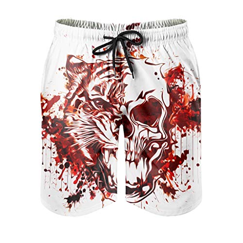 Gamoii Herren Badehose Beachshorts Schädel Tiger Surfen Boardshorts Wassersport Muster Print Mesh-Futter Surf Beachshorts Laufen Shorts mit Kordel Taschen White 3XL von Gamoii