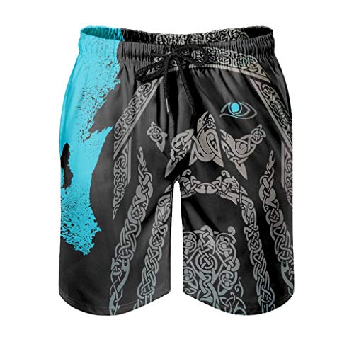 Gamoii Herren Badehose Beachshorts Wikinger Odin Alter Mann Badeshorts Klassisch Muster Print Mesh Futter Schwimmhose Badeanzüge Einstellbare Kordelzug Taschen White l von Gamoii